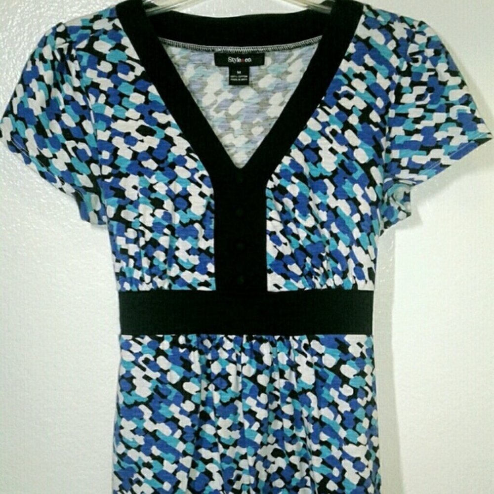 Style & Co. Printed Short Sleeves Baby Doll Top Size: M 💘